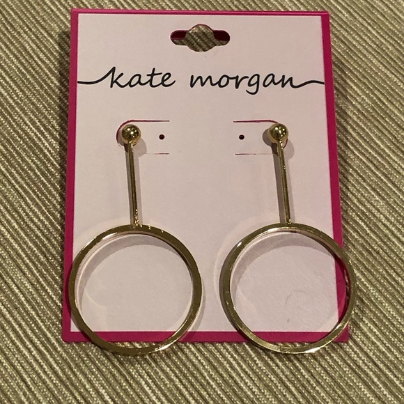 GoldTone Bar and Circle Drop Stud Earrings - Picture 3 of 3